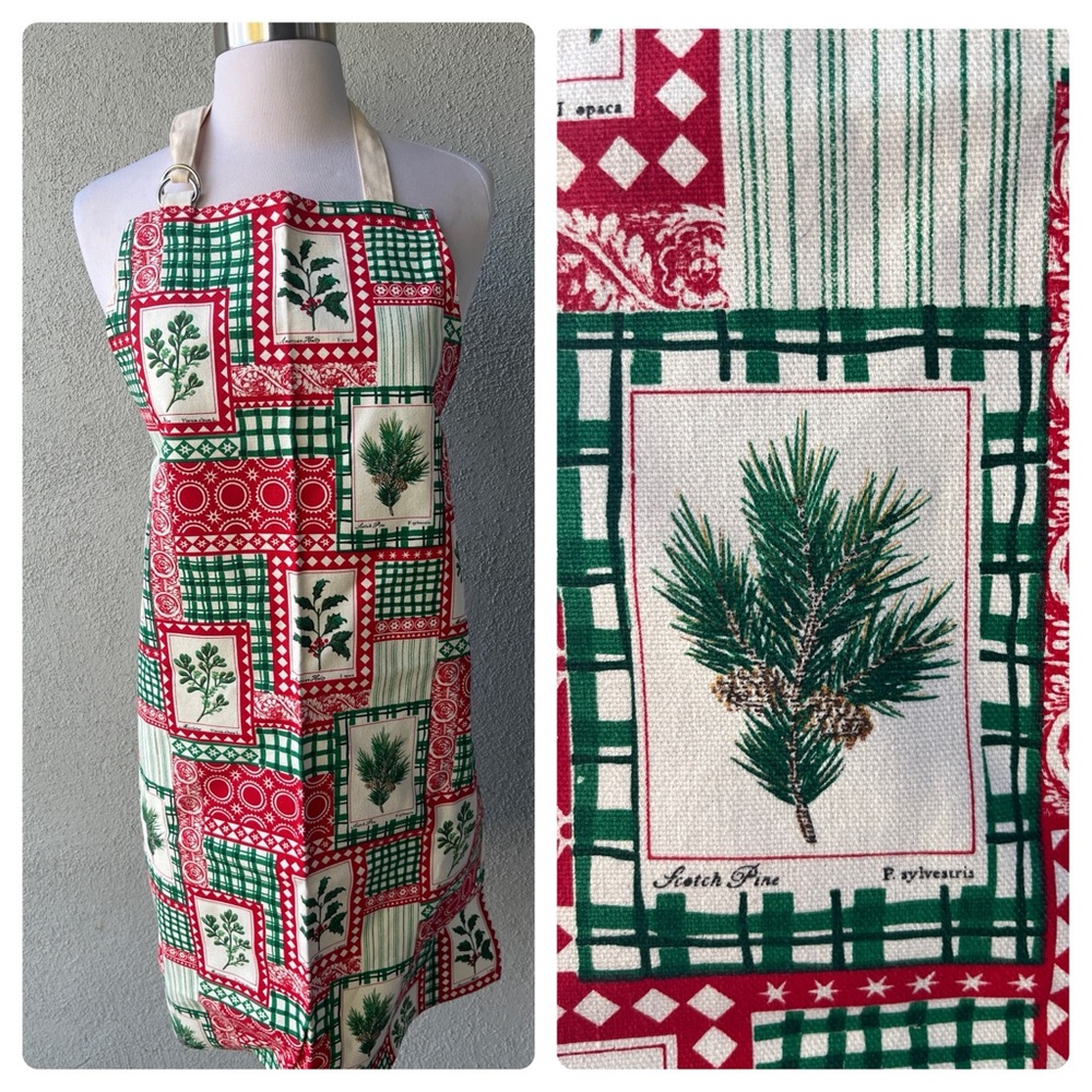 Vintage Kay Dee Designs Patchwork of Memories Red Green Floral Holiday Apron OS